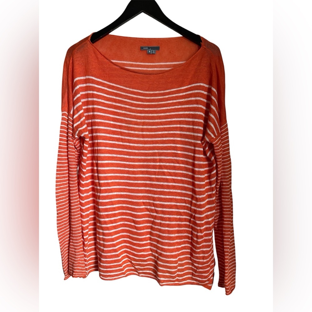 Vince Orange and White Striped Long Sleeve Top M